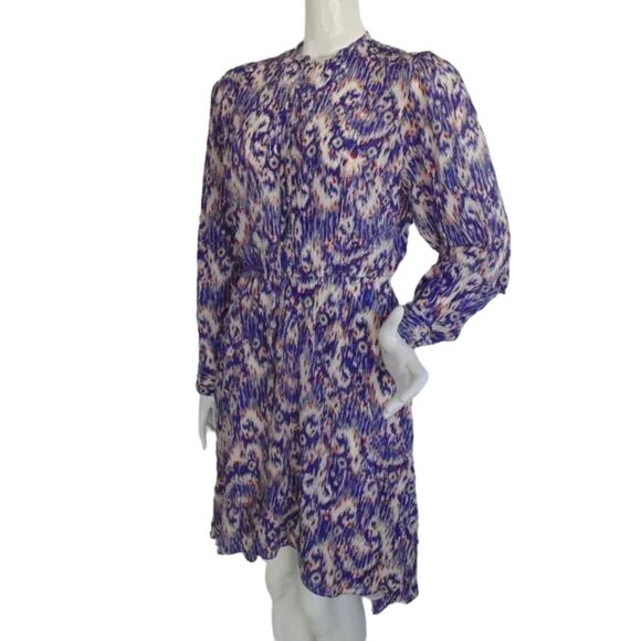 ISABEL MARANT ETOILE Shirt Dress, 38/6, Silk, Ikat print, Long sleeves, Purple - Picture 3 of 14